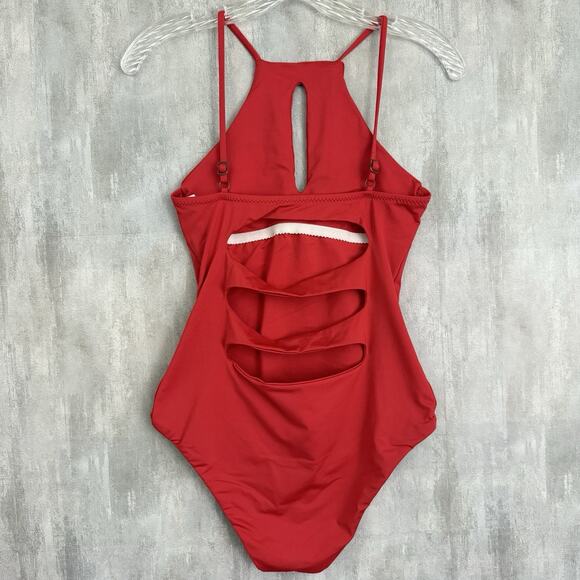 Becca by Rebecca Virtue One Piece Swimsuit Sz S Red Cutout Back Non Padded Beach - Picture 4 of 16